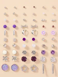 30 Pairs/set Elegant Heart Shaped Stud Earrings, Fashion Ear Piercing Jewelry for Women, Cute Kawaii Accessories Gifts for Girls & Women