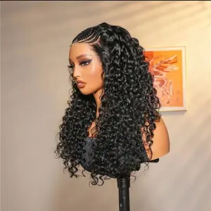 13x4 Braided Lace Front Wigs Human Hair Ready To Go Curly Wave Wigs For Women Pre Plucked Natural Hairline Deep Curly HD 180% Density Bob Wig Knotless Box Braids Wigs(Braided Wig, 28inch)