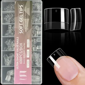 600Pcs Short Gel Nail Tips Square Press on Nails Clear Nail Tips Square Fake Nails, 12 Sizes Half Cover Soft Gel Nails Tips Kit for False Nails Extension Artificial Fingernails Capsule DIY Press On Nails Home DIY Nail Salon, Salon Quality Nails