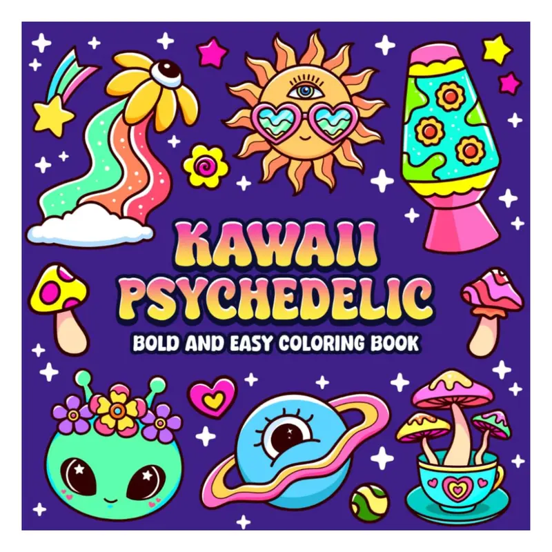 Adult Activity Coloring Book - 50 Unique 8.5 x 8.5 Inch Pages, Kawaii Cute Trippy Mix Designs, Multi-Shade Cardstock, Pure White Paper, Interactive Art Drawing Options, Relax & Color Stress Relief for Art Enthusiasts