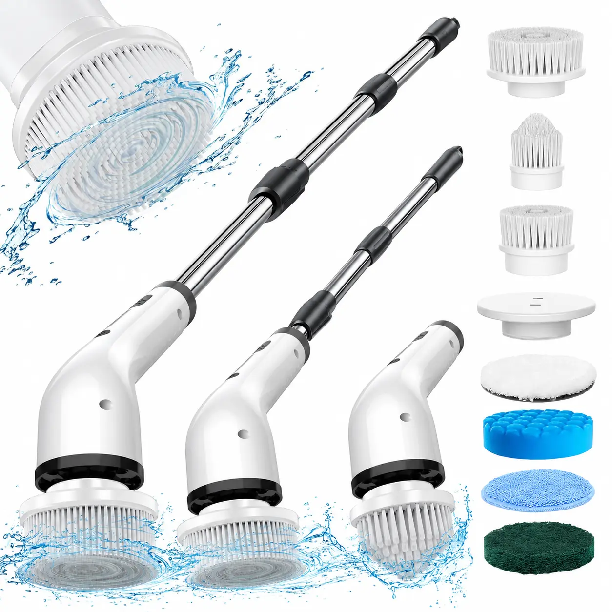 Cordless Electric Spin Scrubber, IPX7 Waterproof Household Cleaning Tool with Telescopic Aluminum Extendable Handle, Replaceable Heads, Rechargeable Ergonomic Gadget for Back/Knee Users (Bathroom, Kitchen)