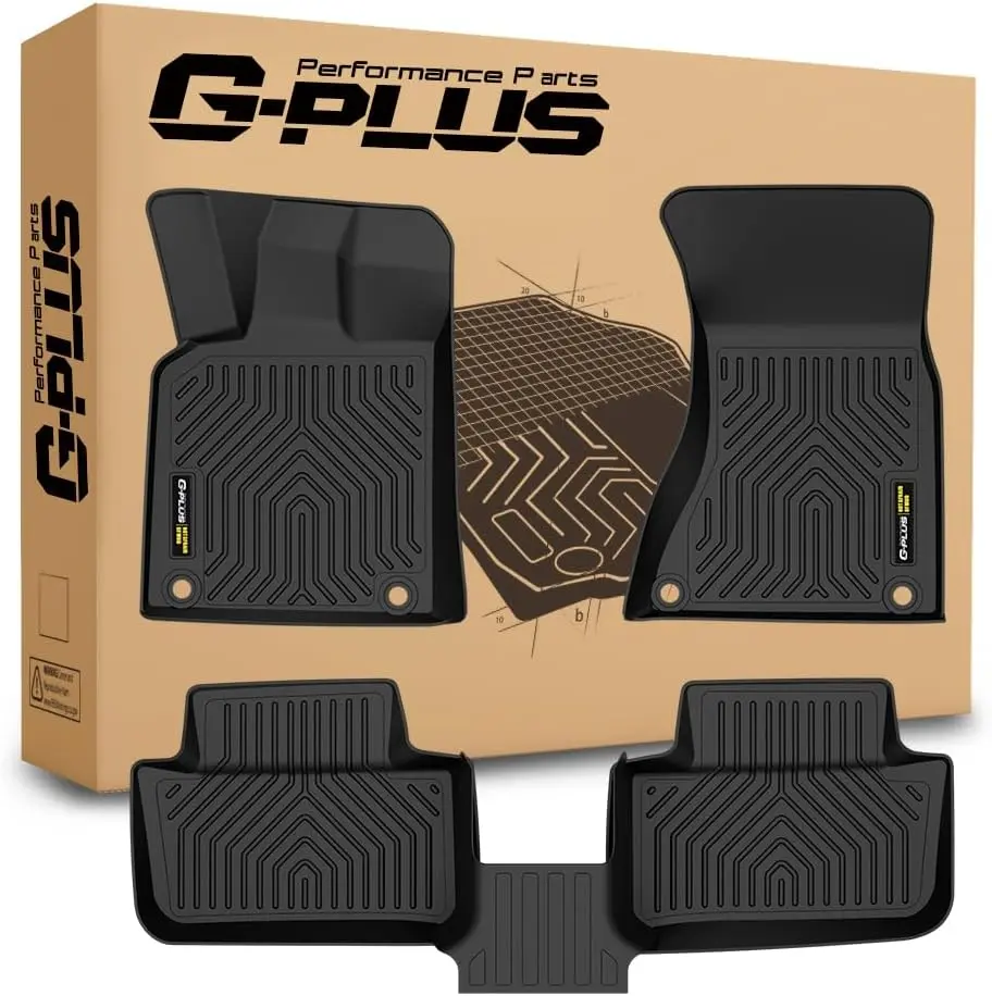 G-PLUS TPE Floor Mats, Compatible with Macan 2014-2026, 1st & 2nd Row All-Weather Protection Car Interior Accessories, 3PCS Black Cargo Liners