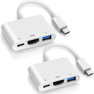 2 Pack USB C to HDMI Mulitport Adapter, 3-in-1 USB C to USB 3.0 OTG Adapter with 4K HDMI, PD100W Charging Compatible for iPhone 15/16, iPad Air/Pro, MacBook, XPS, Galaxy S23