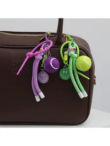 Creative backpack charm for women, rope pendant, Korean-style Miu-inspired colorful smiley face tennis car keychain