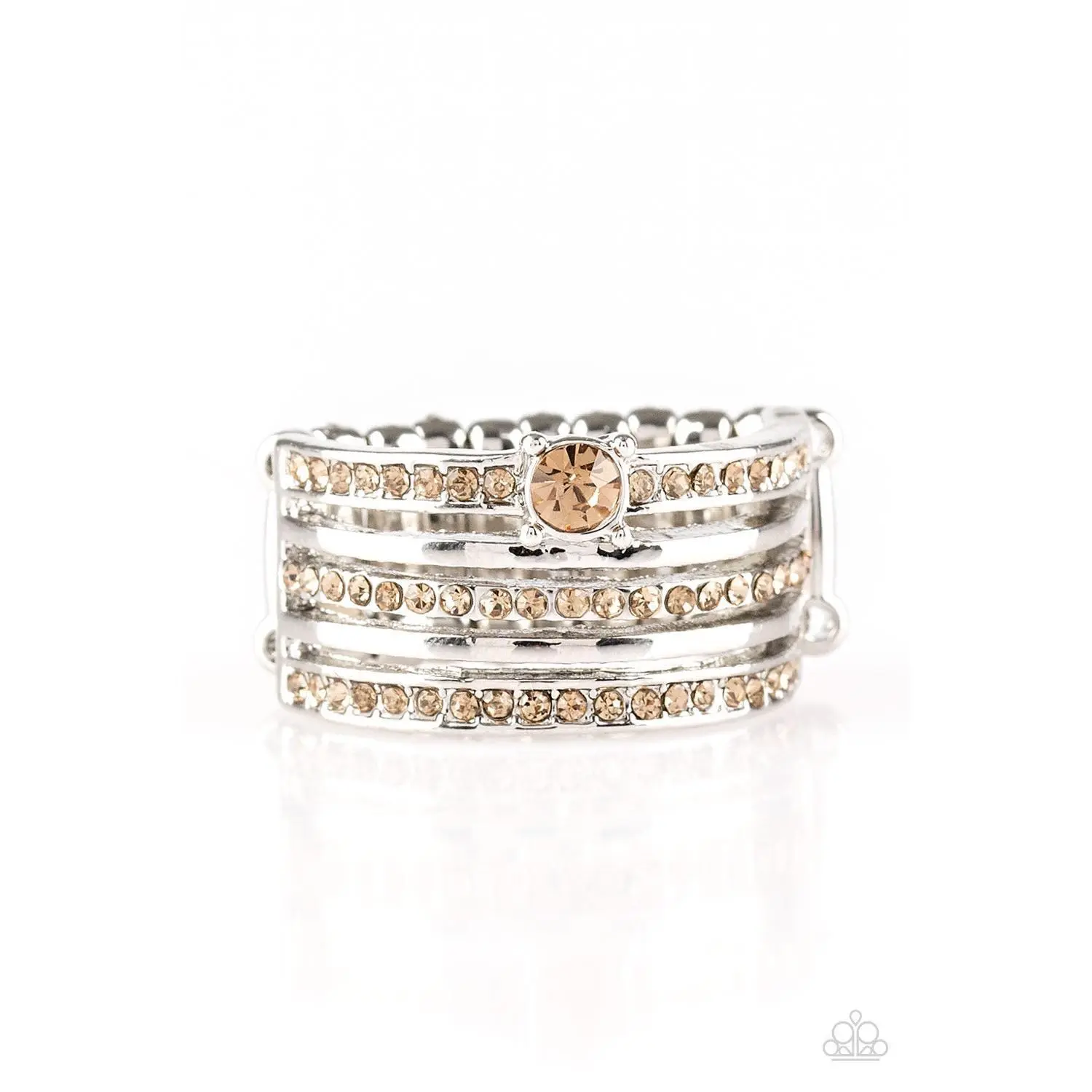 Paparazzi Accessories The Dealmaker: Golden Topaz Rhinestone Encrusted Stretchy Band Ring