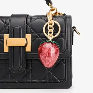 Crystal Red Cherry KeychainExquisite Women's Bag Pendant Cute Hanging Ornament Car Keychain Trendy gold charm