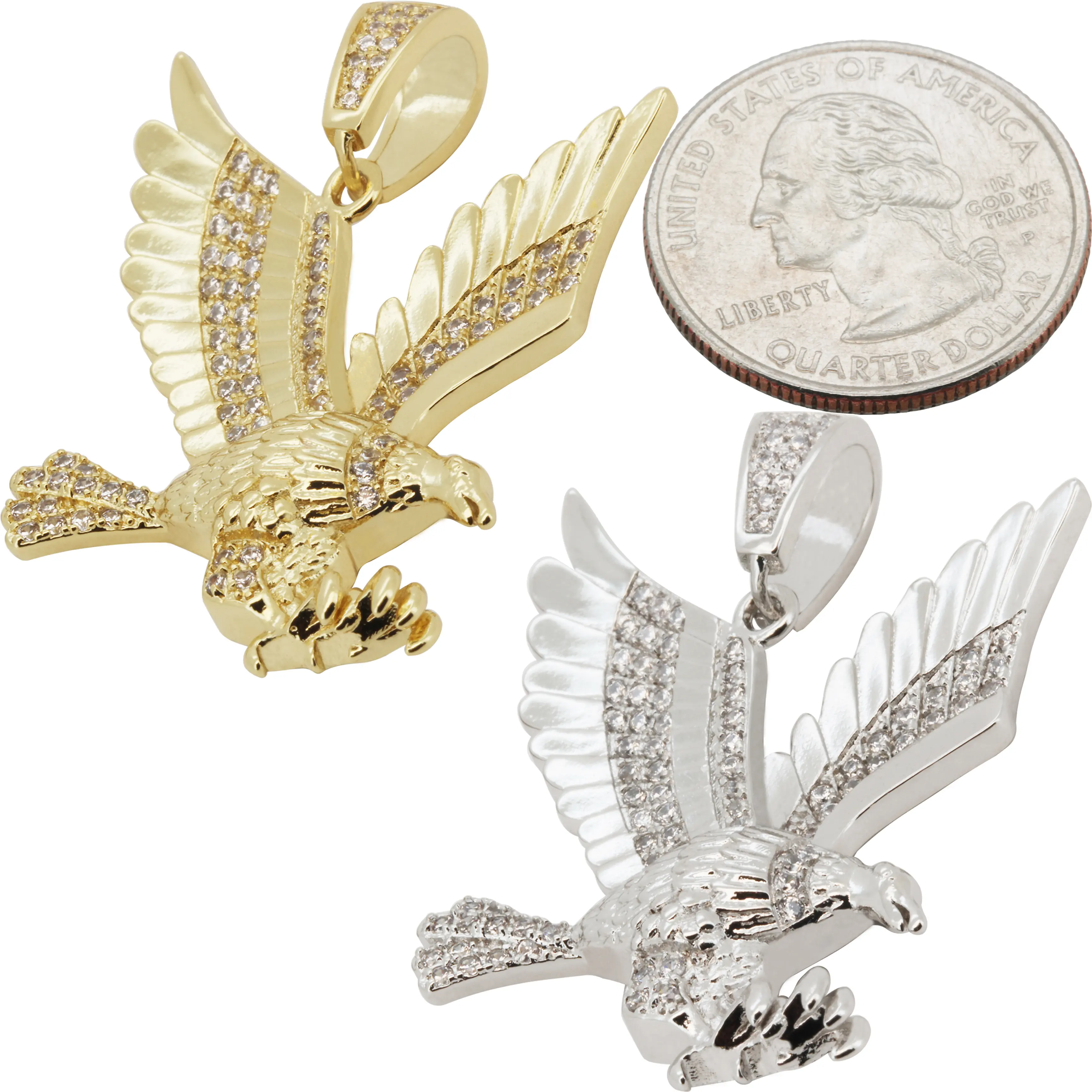 14k Yellow/White Gold Plated AAA Cubic Zirconia Eagle Pendant