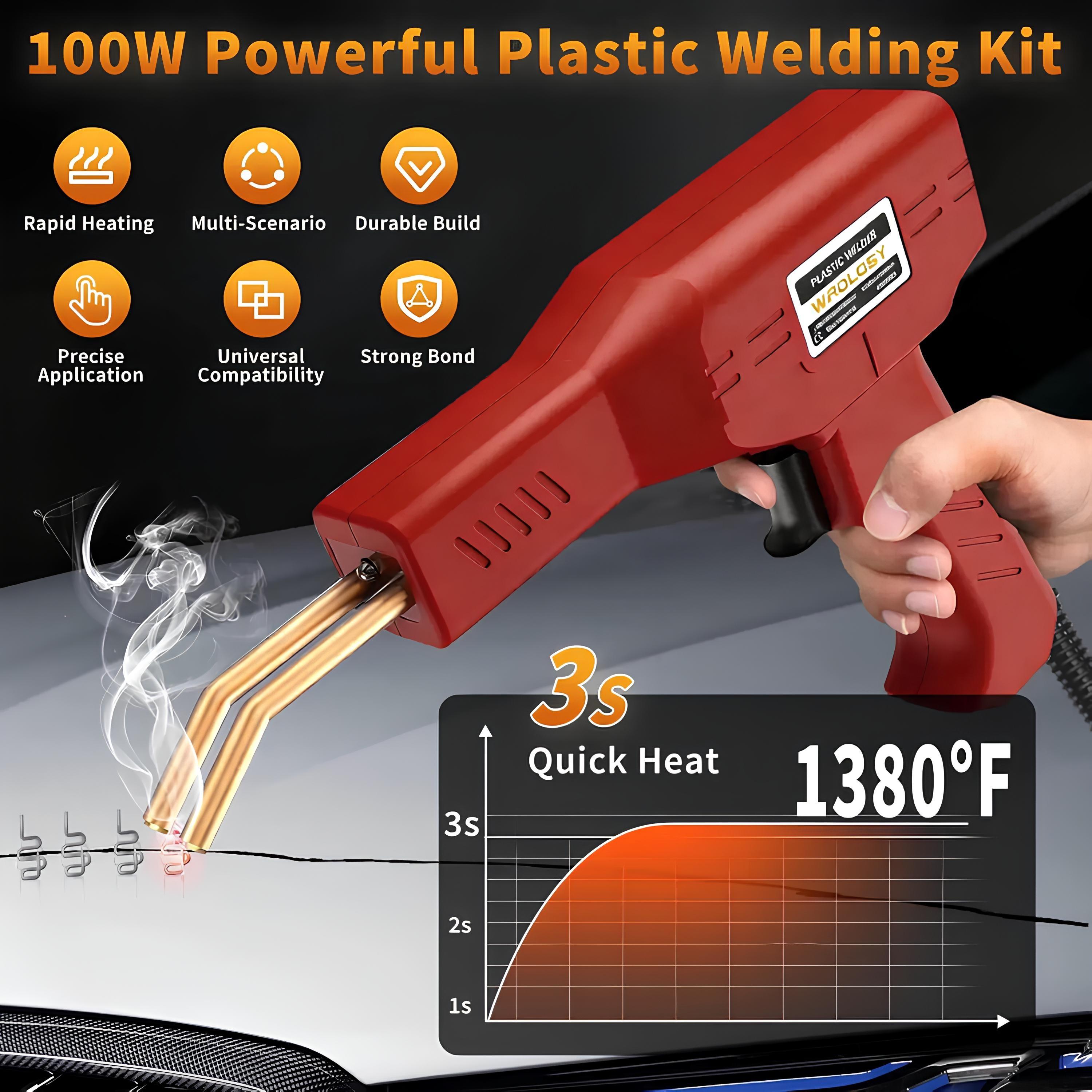 Plastic Welder 100W with 200PCS Hot Staples, Hot Staple Welding Gun with LED Light, Car Bumper Repair Kit for Plastic Crack Fix, Dashboard, Kayak, DIY Repair Tool