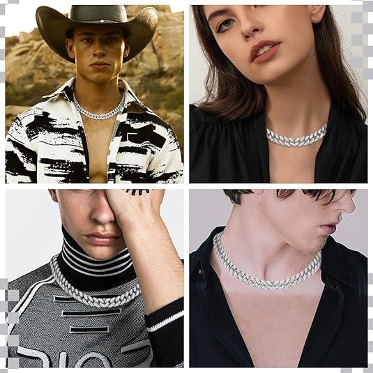 Cuban Link Chain for Men Women,Diamond Necklaces,Iced Out Chain,Hip Hop necklace,Thick Silvery Chain,Golden Chain Jewelry