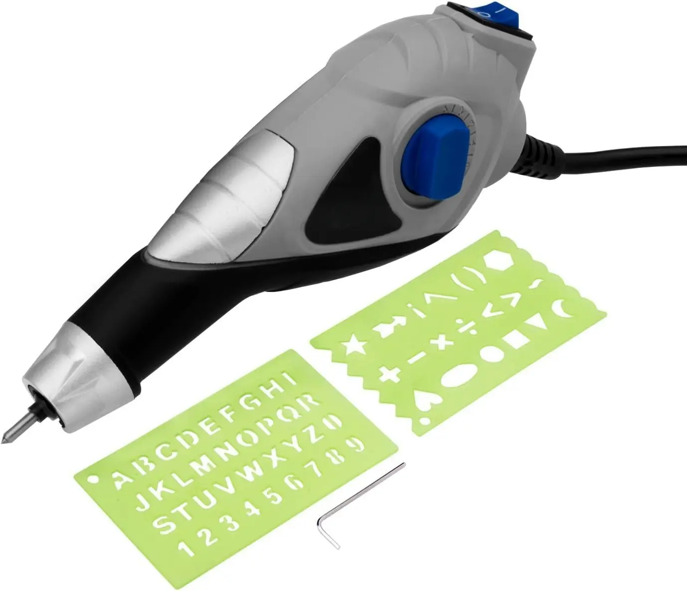 Handheld Electric Engraver Pen 120V, Tungsten Carbide Tip Etching Tool, Precision Engraving Machine for Metal Wood Glass Plastic w/ Stencils