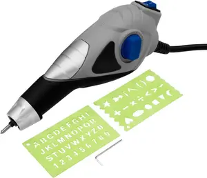 Handheld Electric Engraver Pen 120V, Tungsten Carbide Tip Etching Tool, Precision Engraving Machine for Metal Wood Glass Plastic w/ Stencils