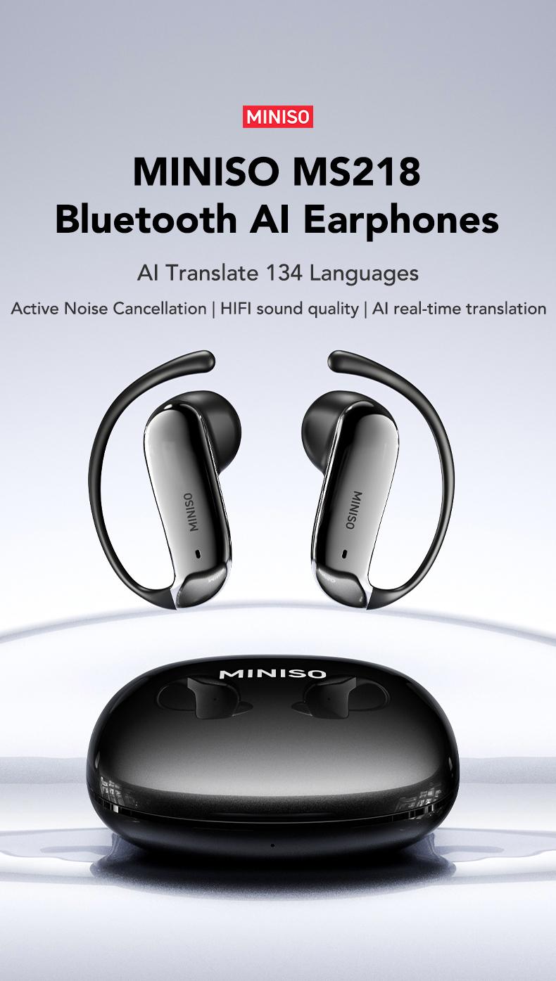 MINISO MS218 Open Ear Bluetooth Headphones, Translator Earbuds with 134 Languages, Active Noise Cancelling, 3D Spatial Audio, Comfortable Titanium Alloy Earhooks for Work, Travel, Sports