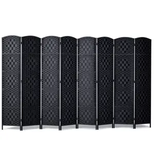 Father's Day Gift Christmas present 8 Panel Room Divider, Hand-Woven Folding Privacy Screens with Hinges, Portable and Freestanding Partition Room Dividers and Wall Divider for Room Separation, Black