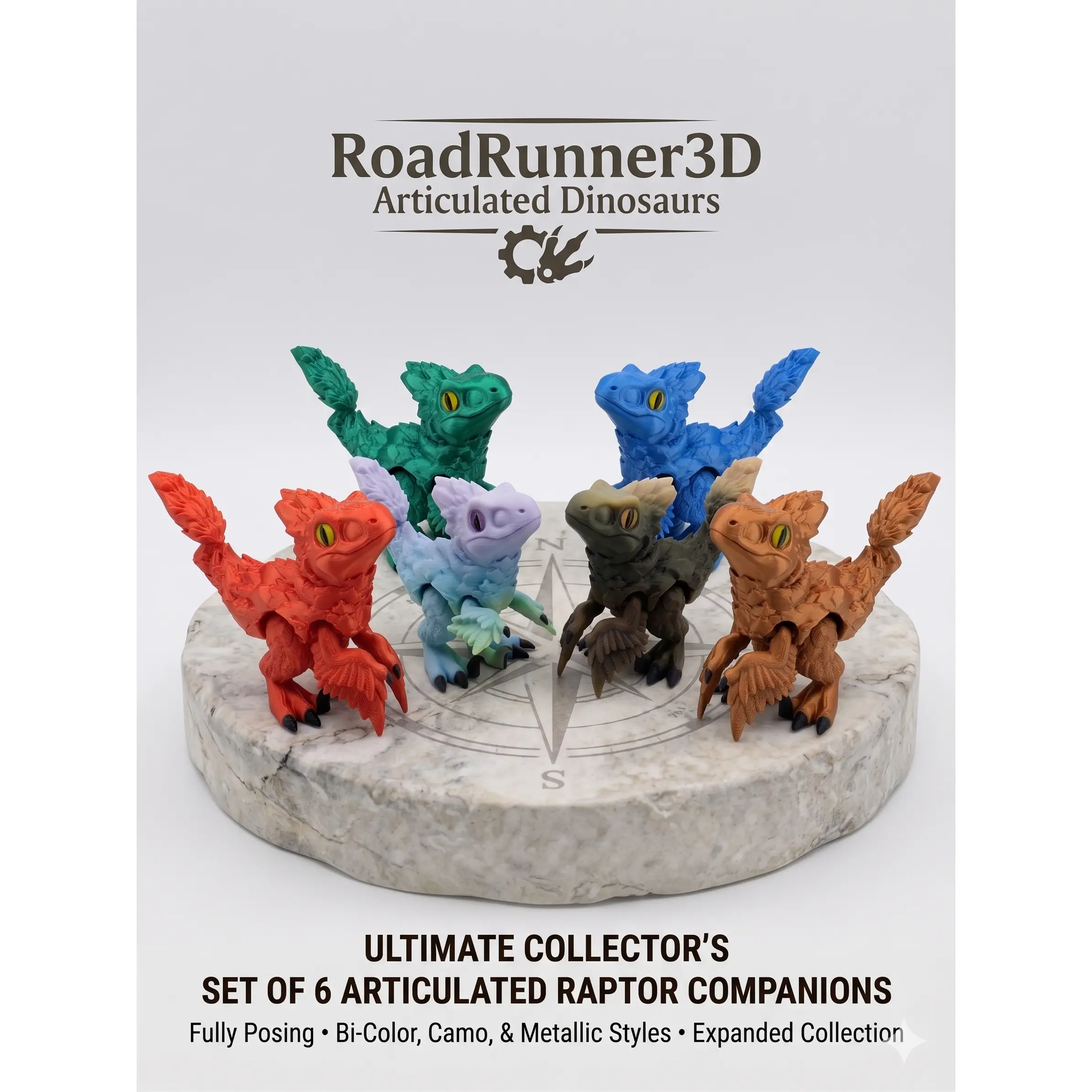 3.5 Inch Articulated Pyroraptor Dinosaur Camo and Pastel Rainbow Filament Toy