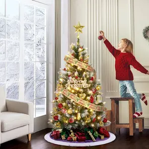6ft Tall Slim Artificial Christmas Tree, Prelit with Warm White LED Lights, Flocked Spray Design, Realistic Pine Branches, Round Ornaments-Ready, Waterproof for Indoor/Outdoor Decor, Energy Efficient, Space-Saving with Metal Stand