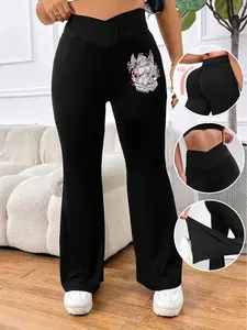 Women's High Waist baggy leggings, Cross Waist Design, Tummy Control, Angel & Dollar Print, Casual Fitted Leggings for Daily Wear