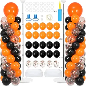 Orange and Black Balloon Column Stand Kit with 100 Balloons Balloon Stand with Bases for Black Orange Confetti Balloon Column Kit for Valentine Birthday
