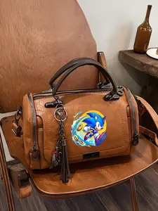 Sonic the Hedgehog running to collect gold rings Boston bag tote bag, large capacity, can be worn crossbody or as a handbag, casual and versatile, suitable for daily commutes, travel, and shopping, perfect gift.