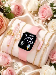 This 6-piece set features a stylish, minimalist, and elegant square digital display watch, paired with a bracelet and jewelry set. It is an ideal watch combination for women, perfect for wearing to parties, gatherings, and travel. Minimalist Quartz Watch