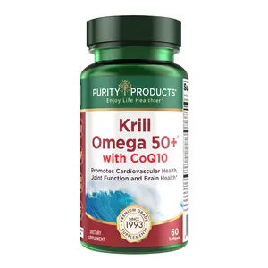 Krill Omega 50 Plus w/ CoQ10 - 1300mg Krill Oil and Fish Oil Blend - 100mg CoQ10-500mg Natural Astaxanthin - Support for Cardio, Joint and Brain Health - 60 Mini Soft Gels