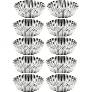 10pcs Stainless Steel Large Egg Tart Molds, Non-Stick Cake Baking Pans, Pie Molds, Baking Tools, Kitchen Gadgets, Kitchen Accessories, Home Kitchen Items
