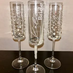 Elegant Custom Pearl Champagne Glasses for Bridal Party