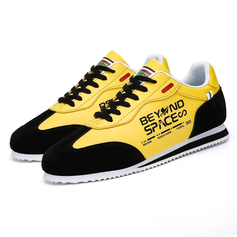 Retro Color-Block Casual Sneakers – Men's Yellow & Black Graphic Trainers, Vintage Streetwear Low-Top Footwear with Serrated Sole