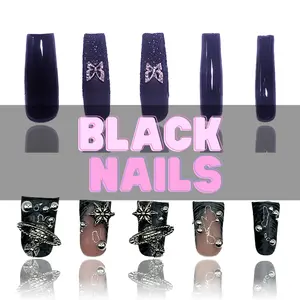 Nailzotica Black Reusable Acrylic Gel UV High Quality Handmade Luxury Press On Nails