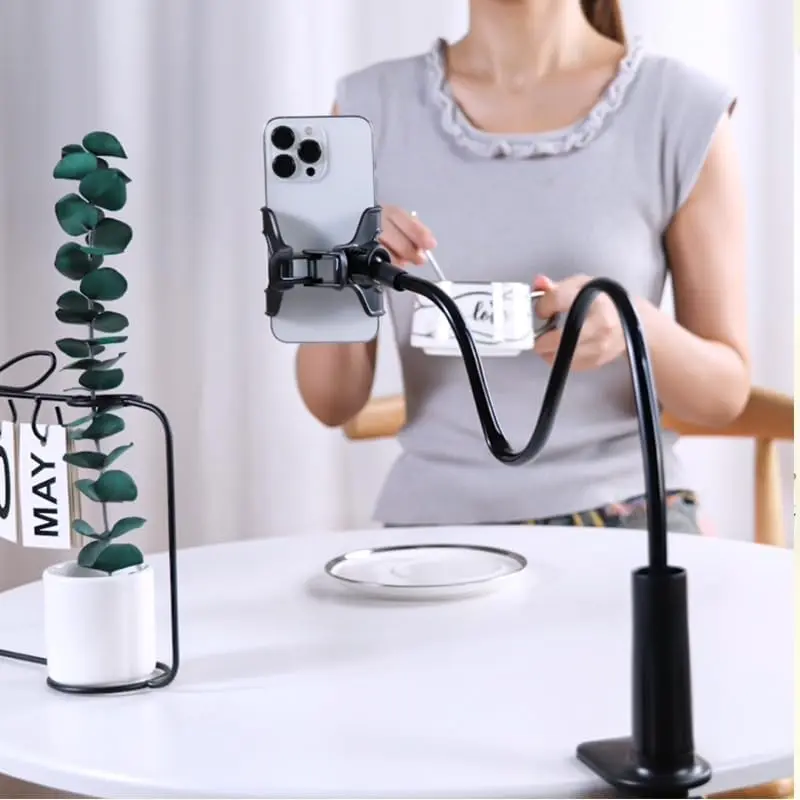Lazy Cell Phone Holder, Cell Phone Clip Bed Holder, DIY Adjustable Long Arm Gooseneck Phone Mounts, Lazy Bracket Long Arm Clip Clamp Mount for Bed/Desk (Black)