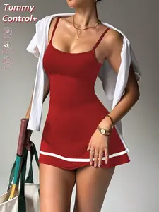 NELSONMIS Adjustable Strap Contrast Color Trim Detachable Shorts Sports Dress Suitable For Spring & Summer Athletic Dress Orange Twilight