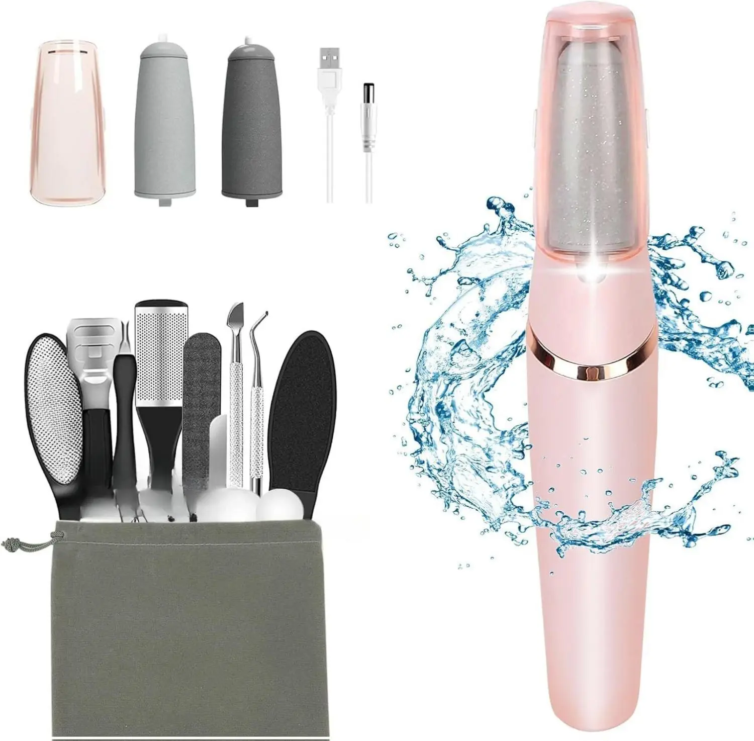 Electric Callus Removers for Feet, Haootadiy Electric Foot Callus Remover Pedicure Kits Rechargeable with12 in 1, Removes Dry Skin for Smoother Feet, Foot Care for Dead Skin Ideal Gift