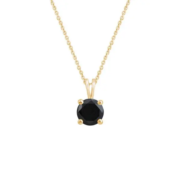 0.5 Ct Round Black Diamond Solitaire Pendant Necklace for Women & Men in 14KT Yellow Gold Plating over 925 Silver