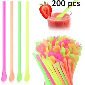200 Pcs Slushie Straws, Neon-Colored Spoon-Shaped Straws, Colorful Plastic Disposable Spoon-Shaped Straws, for Beverages, Bar Parties, Weddings, Kitchen Use, Cocktail Accessories, Drinking Straws, Colorful Long Milkshake Straws, Tableware Accessories.