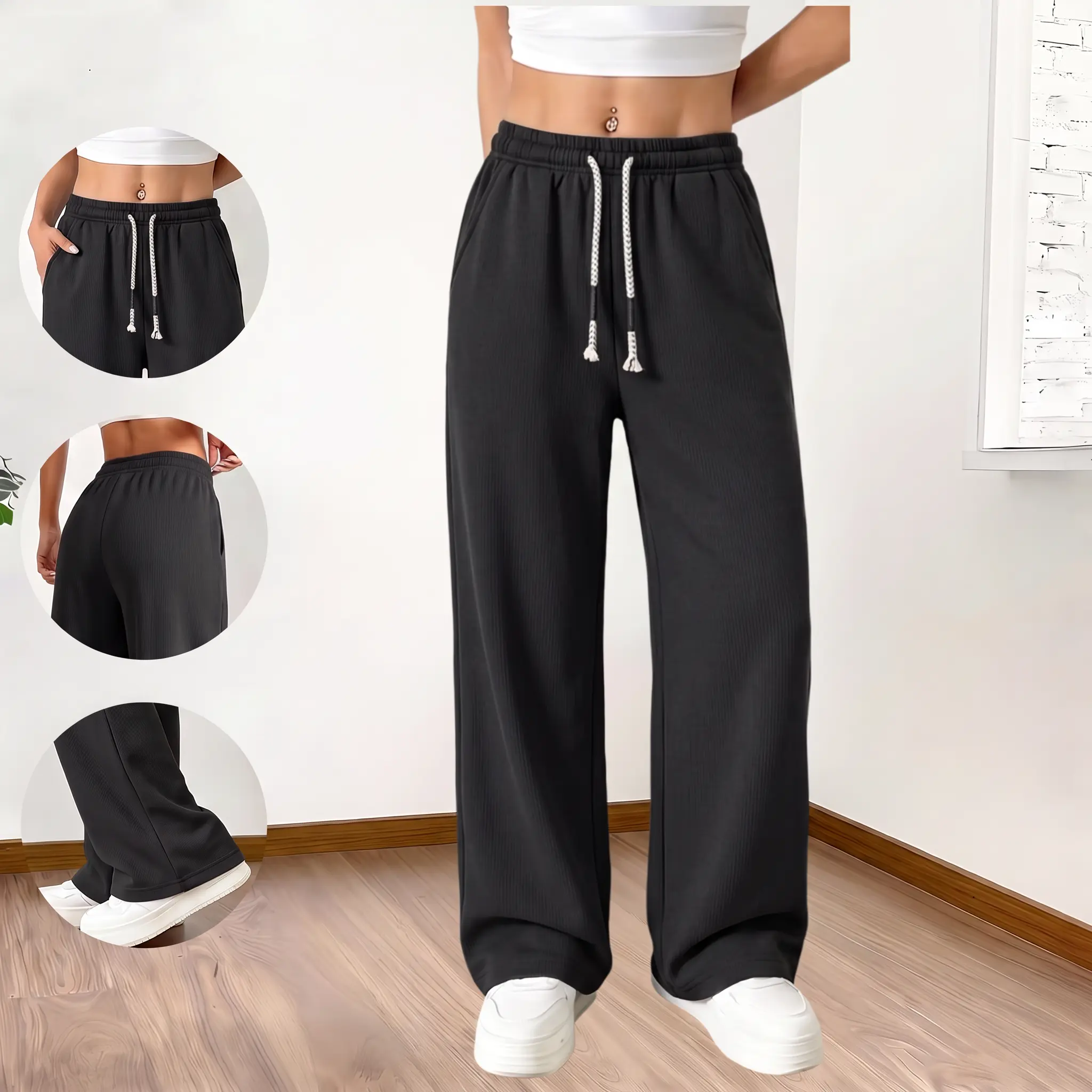 Women’s autumn/winter fleece wide-leg athletic pants; women’s home lounge pants; women’s outdoor casual sweatpants; suitable for indoor lounging, everyday streetwear, light jogging, and keeping warm during autumn/winter daily wear.