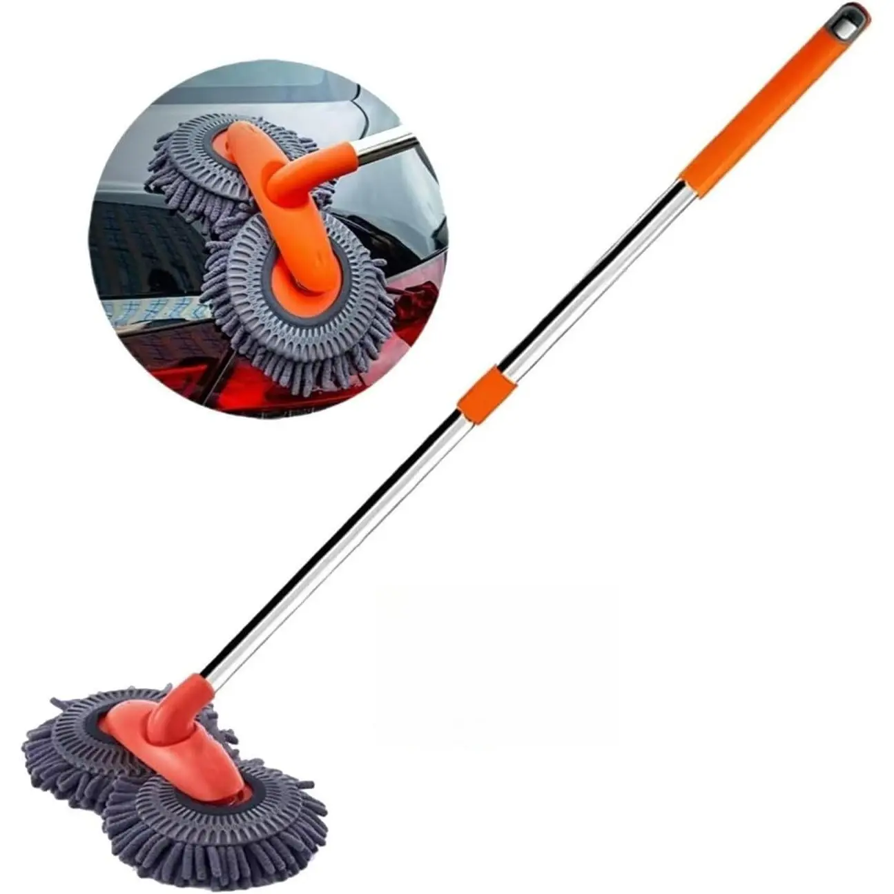 Double head Double effect Telescopic Double head 360° Rotating Long handled Cleaning Car Wash Brush Using Chenille Bristles That Do Not Hurt The Paint Surface Gentle Paint Protection Scratch proof and Seamless Suitable for Vehicle Window and Home Cleaning