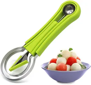 Melon Baller Scoop Set,4 In 1 fruit cutters shapes, watermelon scooper fruit scooper and baller, fruit carving tools（Green） Kitchen Stainless