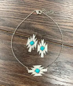 16" Dainty Aztec Necklace Earrings Set