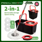 360° Rotating Mop and Bucket Set for Shop Floor Cleaning, 61in Adjustable Handle, 3 Microfiber Replacement Heads, Included Bucket & Brush, Household Cleaning Supplies, 61\Handle+Bucket+Brush+Replacement Heads*3