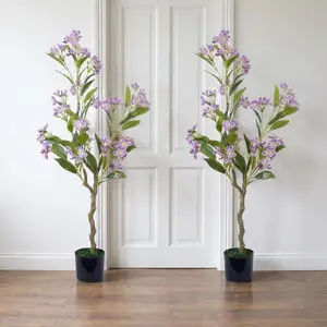 Artificial Floral Trees Set of 2 – 55" Tall Realistic Faux Flowering Trees with Lifelike Leaves & Blooms – Potted Silk Floral Plants for Indoor/Outdoor Home, Office, Porch, Wedding