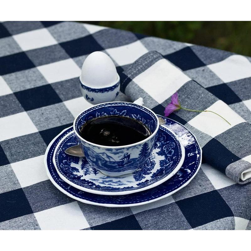 Navy Blue Cotton Tablecloth, 100% Cotton, Checkered Tablecloths, Farmhouse, Gingham Rectangle Tablecloth Heavy Duty Linen Checked Table Cover, Cloth Picnic Kitchen Dining 63x126 Navy and Cream