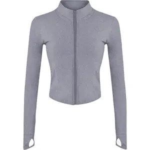 Womens Lightweight Full Zip Running Track Jacket Workout Slim Fit Yoga Sportwear with Thumb Holes