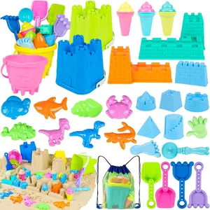 P-TBT061  Beach Toys for Kids Toddlers, Sand Castle Toys with 4 Sand Bucket and Shovels, Mesh Bag & Molds, Ice Cream Travel Sandbox for Beach Sandbox for Toddlers Kids Baby Boys Girls Age 3-10