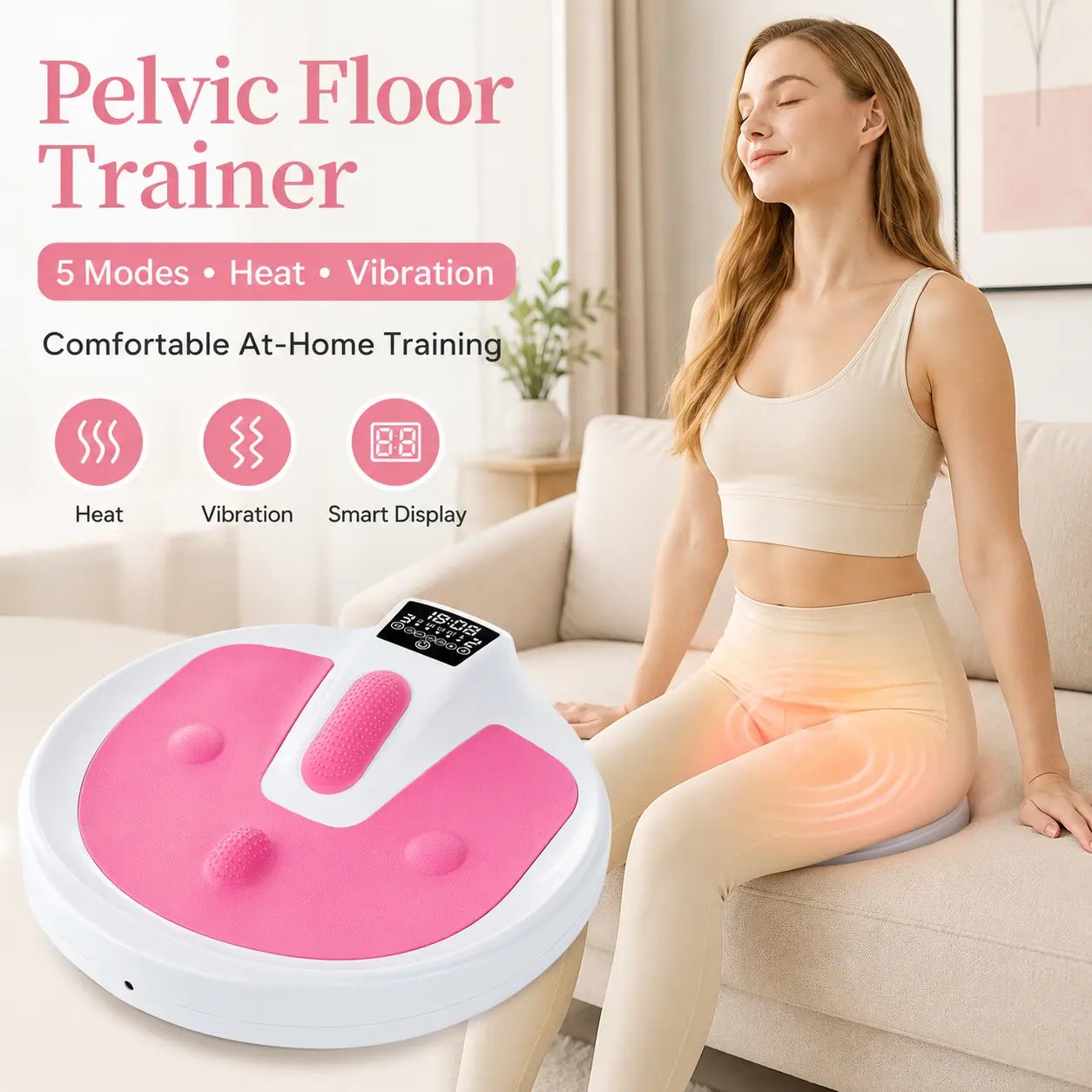 Smart LCD Electric Pelvic Floor Trainer - 5 Modes Muscle Stimulator with Heat Vibration LCD Device for Home Pelvic Floor Rehabilitation