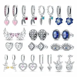 16 Pairs Silver Plated Hoop Earrings Set for Women Hypoallergenic Dangle Earrings with Cubic Zirconia Cute Cartoon & Vintage Charm Earrings