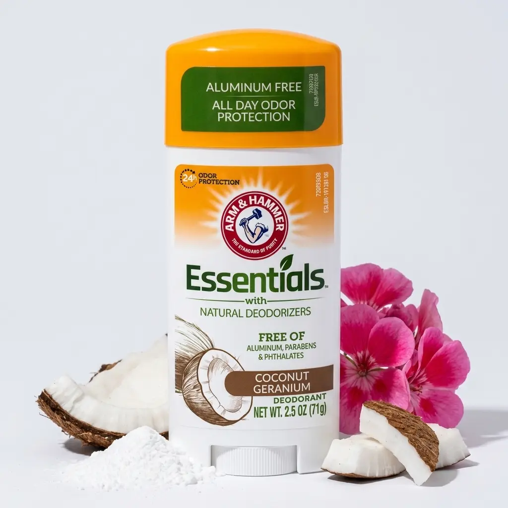 Arm & Hammer Essentials Natural Coconut Geranium Deodorant Stick (2.5 oz) - Aluminum, Paraben & Phthalate-Free with All-Day Odor Protection for Sensitive Skin