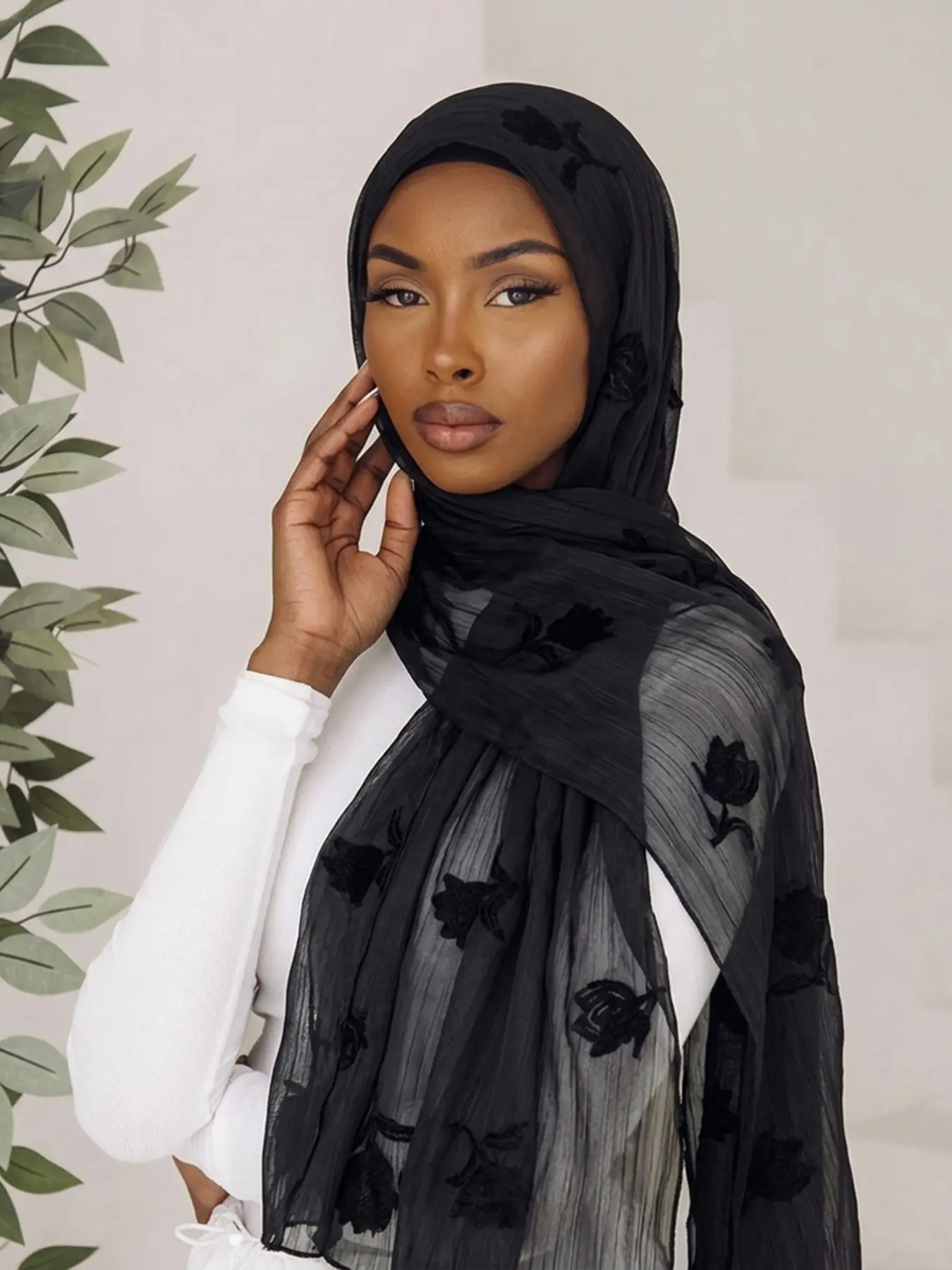 Boho Style Lightweight Rose Print Long Scarf, Women's Summer Breathable Soft Thin Hijab, Tignon Scarf, 70x180cm, Versatile Fashion Accessory Head Scarfs