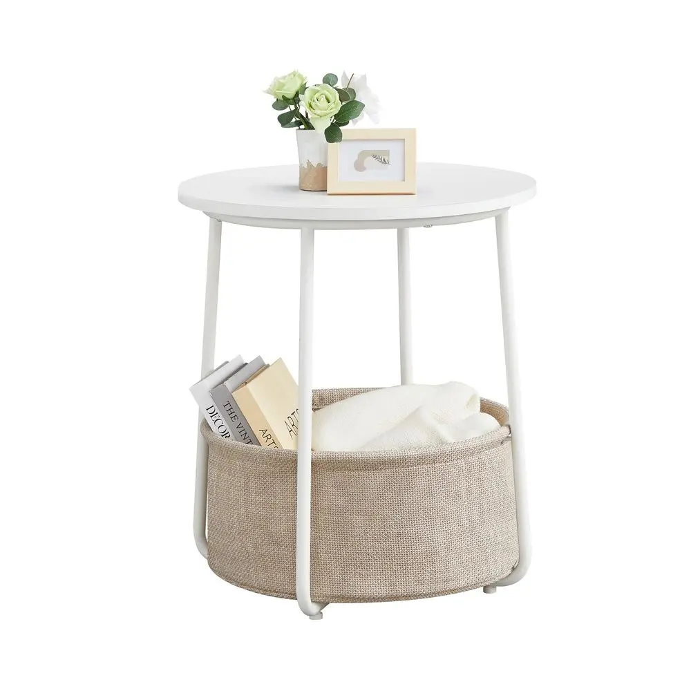 VASAGLE LILEA Collection - Small Round Side End Table, Modern Nightstand with Fabric Basket VASAGLE LILEA Collection - Small Round Side End Table, Modern Nightstand with Fabric Basket