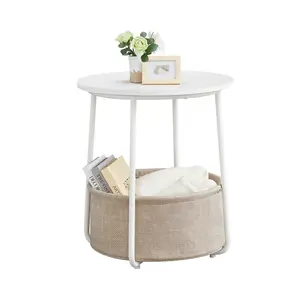【Deals For You】VASAGLE LILEA Collection - Small Round Side End Table, Modern Nightstand with Fabric Basket