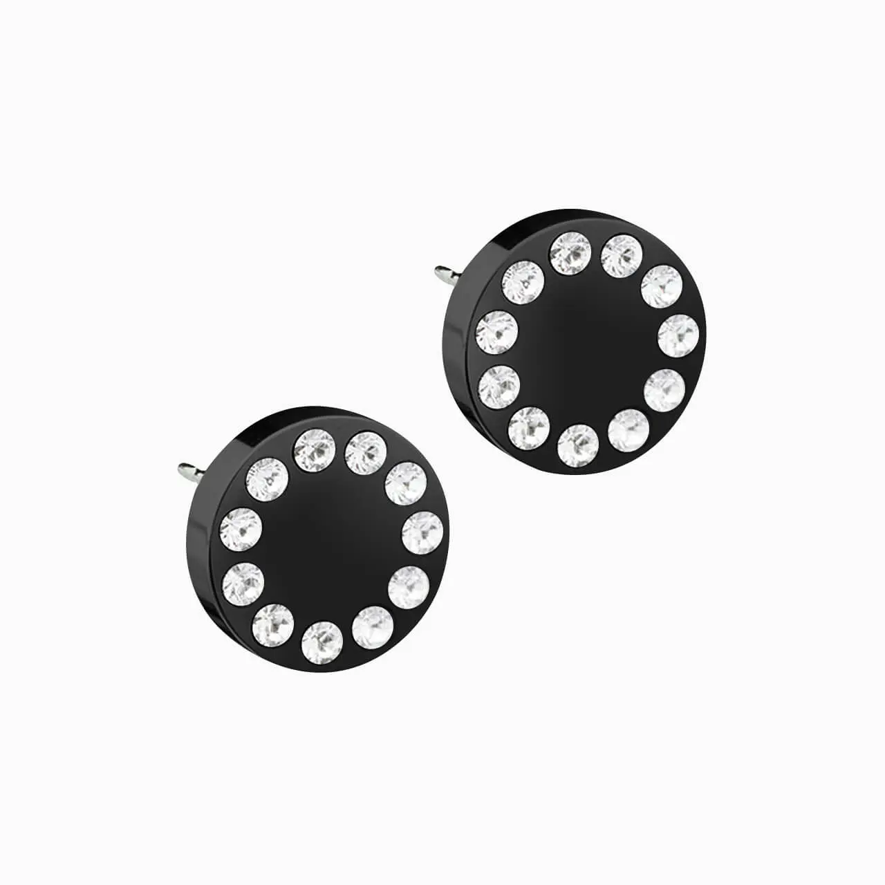 Blomdahl | Hypoallergenic | Black Titanium 8mm Brilliance Puck Crystal Stud Earrings | Best Choice For Sensitive Ears