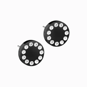 Blomdahl | Hypoallergenic | Black Titanium 8mm Brilliance Puck Crystal Stud Earrings | Best Choice For Sensitive Ears
